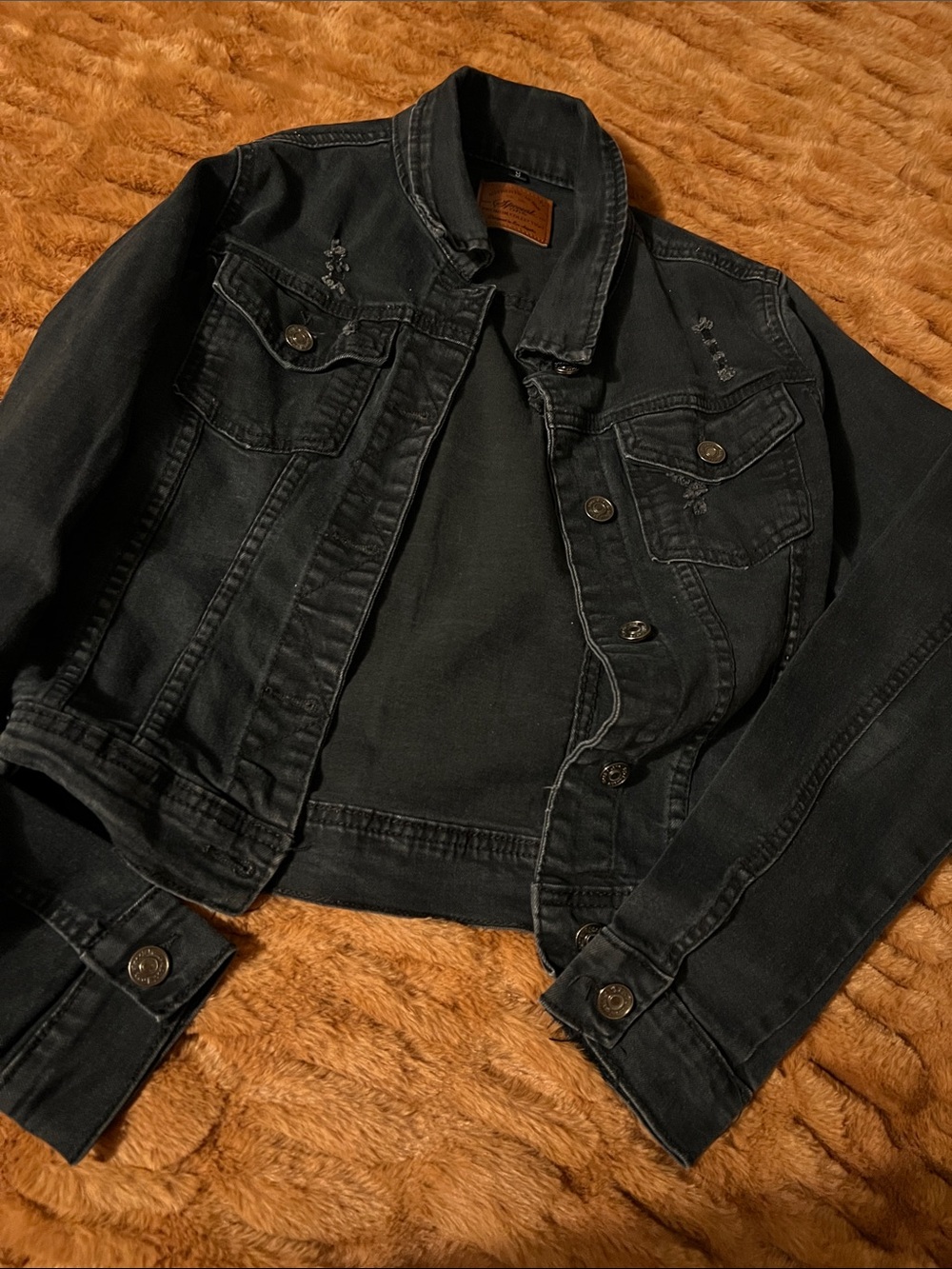 Distressed Black Cropped Denim Jacket